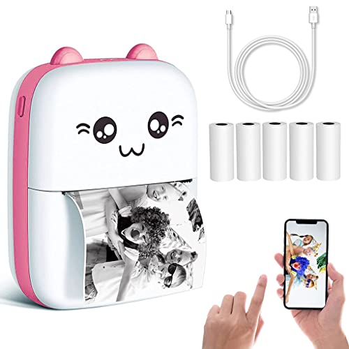 ZORBES Mini Printer, Small Pocket Printer Black and White Printing Bluetooth Thermal Printer Compatible with iOS, Android, Portable Printer with 6 Rolls Printing Paper for Notes, Memos, DIY - Pink ZORBES Mini Printer, Small Pocket Printer Black and White Printing Bluetooth Thermal Printer Compatible with iOS, Android, Portable Printer with 6 Rolls Printing Paper for Notes, Memos, DIY - Pink